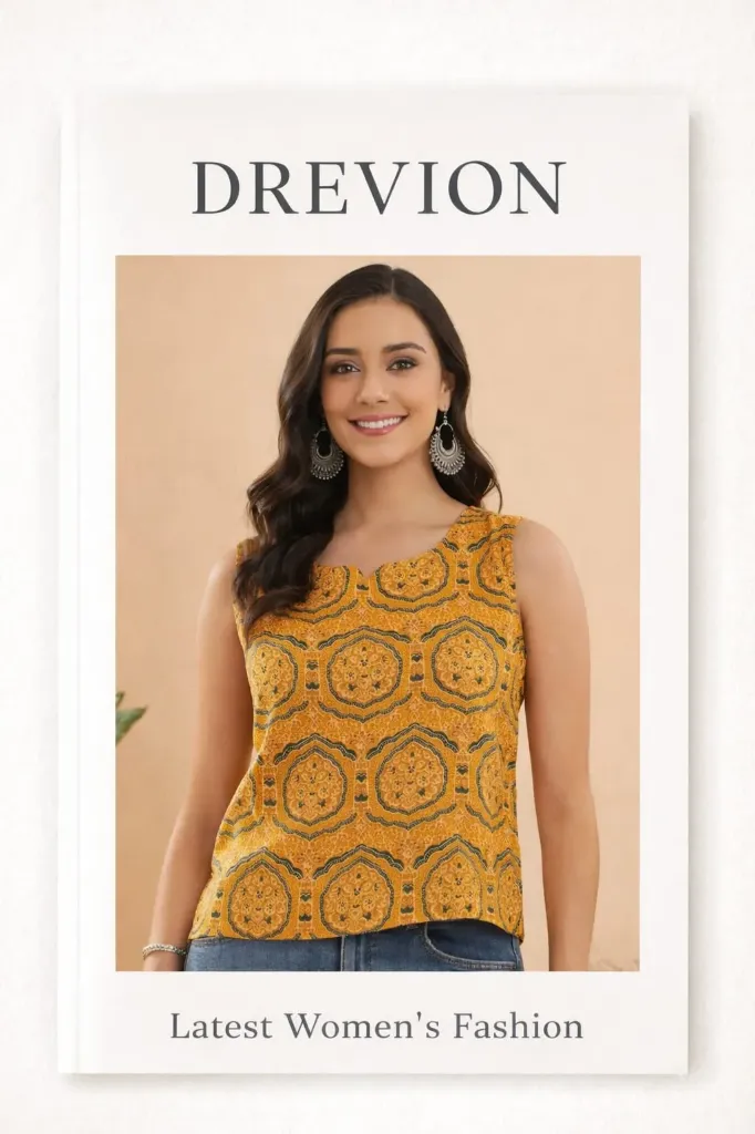 Women's Yellow Printed Sleeveless Top (S)