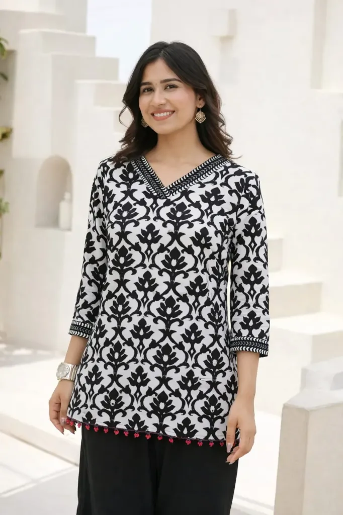Short top black jal print (S)