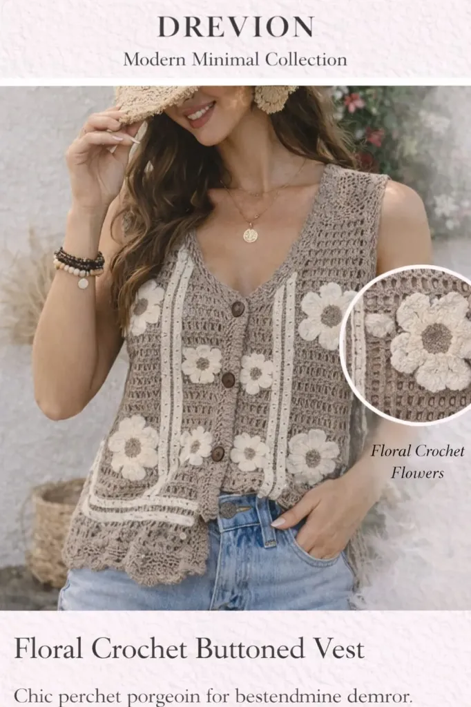 Stylish Crochet Floral Knit Vest for Women