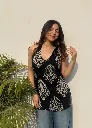 Women's Designer Halter neck Backless and sleevless straight fit digital printed short kurtis