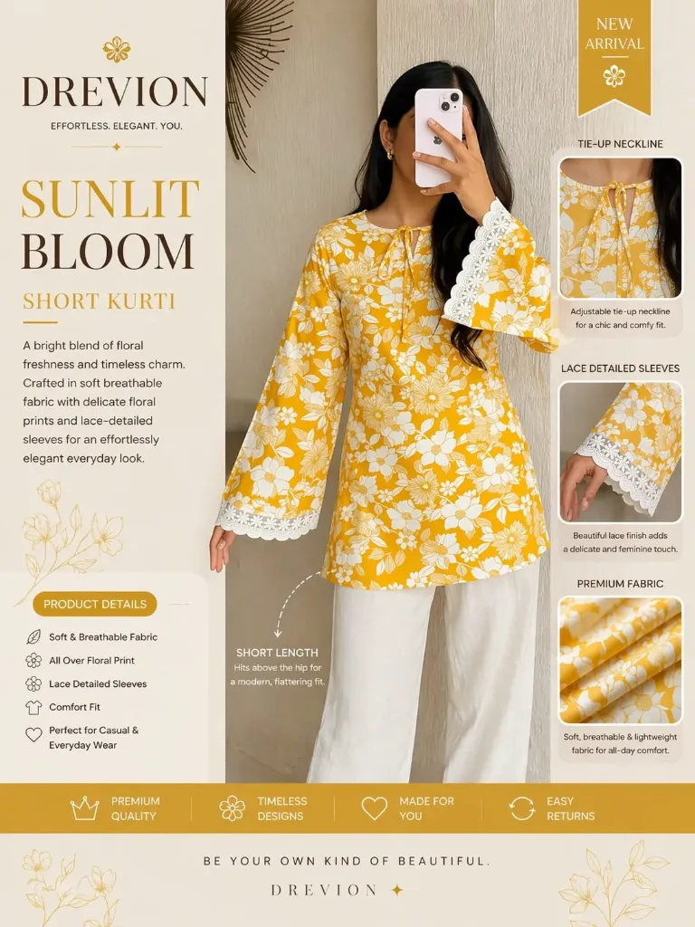 Yellow cotton short kurti (S)