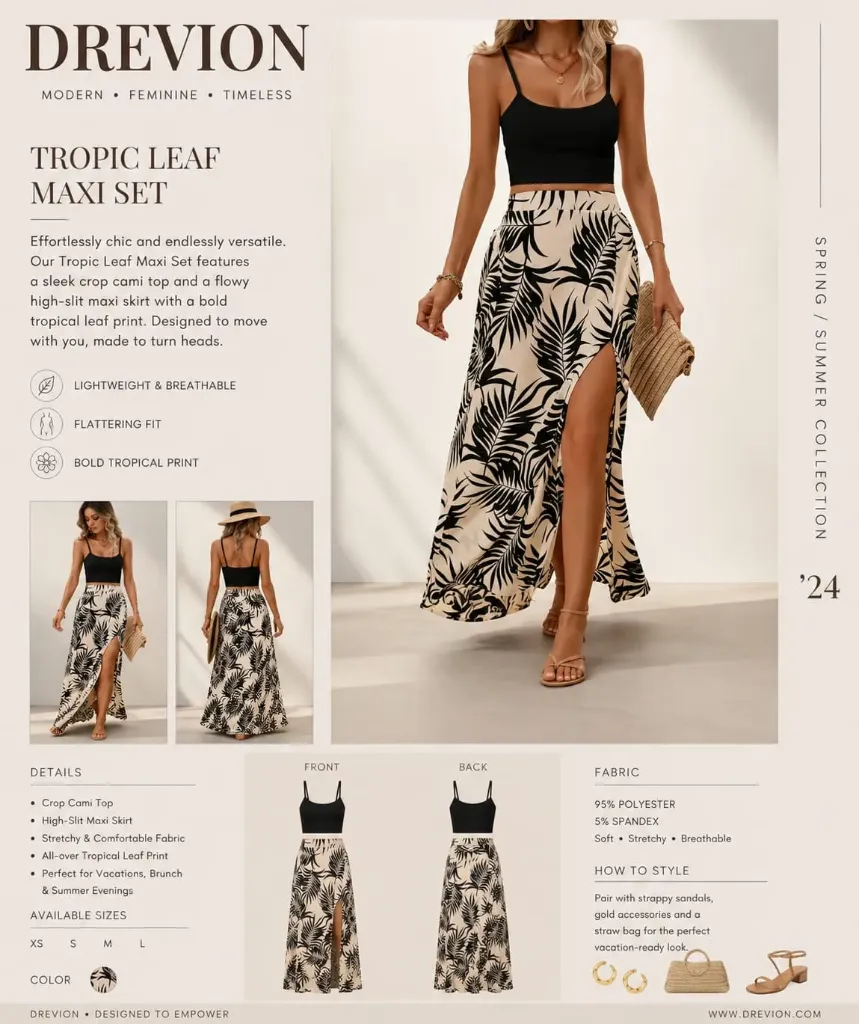 Trendy Western Co ord Set For Goa Women Relaxed Two Piece Maxi Dress Vacation Beach Wear (S)