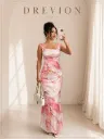 Women Trendy Pink Marble Print Bodycon Maxi Dress | Sleeveless Stretchable Party & Evening Wear Dress