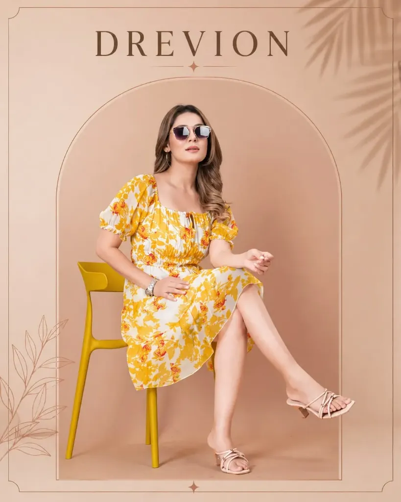 Yellow Floral Puff Sleeve Dress (S)