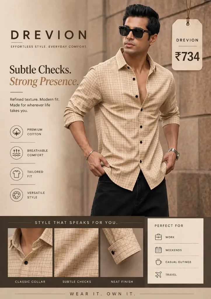 Men Textured Checkered Shirt Full Sleeve | Casual Cotton Blend Regular Fit Shirt for Men | Stylish Check Shirt (S)