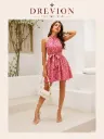 Stylish Pink Floral Halter Neck Mini Dress | Sleeveless Fit & Flare Casual Wear for Women