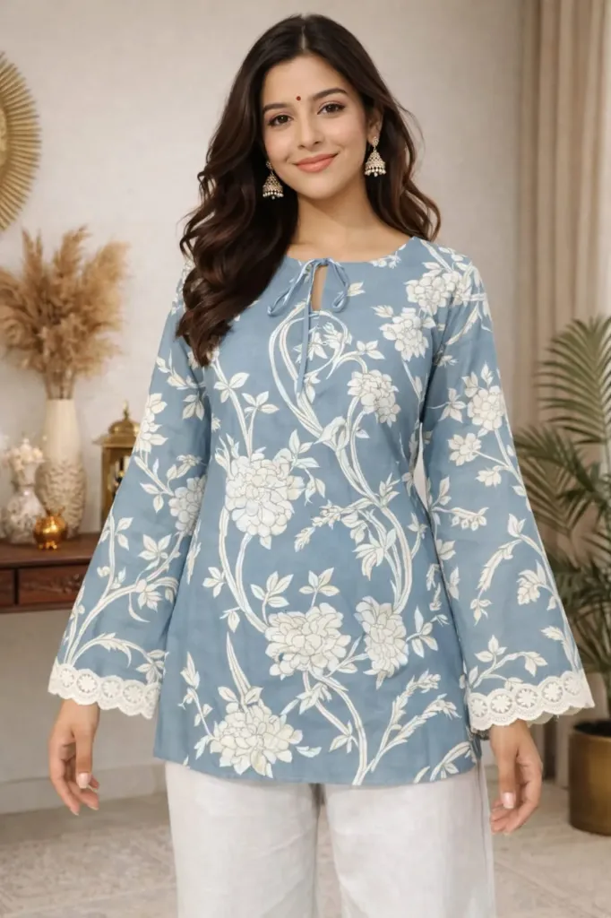 NEW SKY BLUE TOPEWERE  SHORT KURTI FOR WOMAN AND GIRLS (xs)