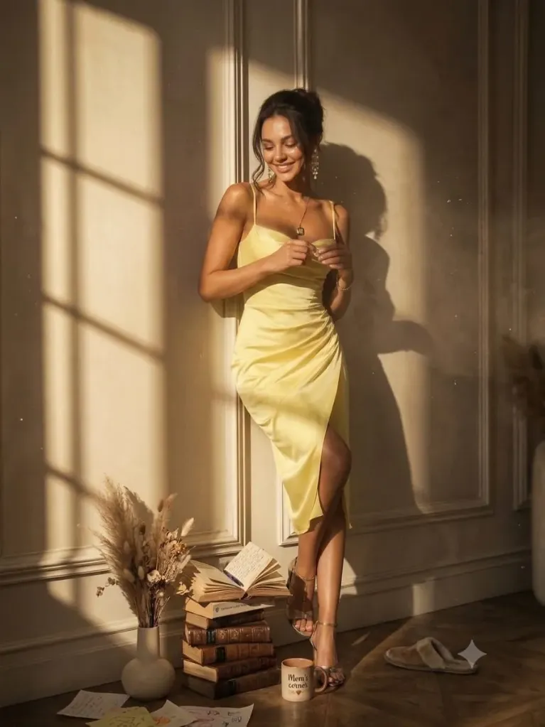 Yellow solid sheath dress (S)