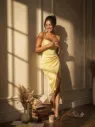 Yellow solid sheath dress