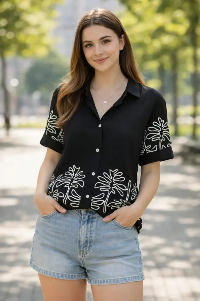 Crop top embroidery work rayon fabric women and girl (XS)
