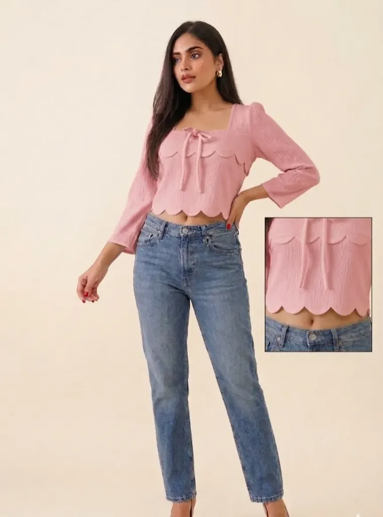 White trendy Top (Pink, S)